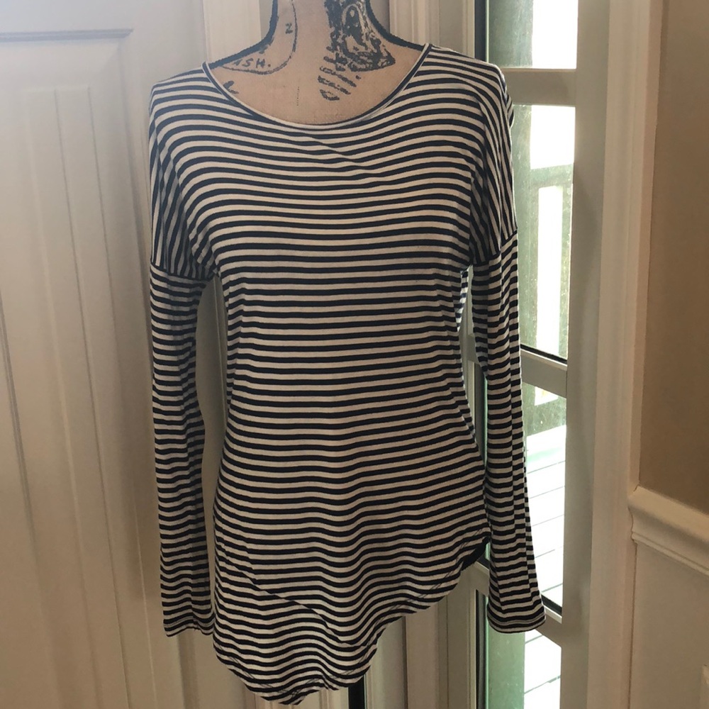 CAbi Asymmetrical Hem Striped Top